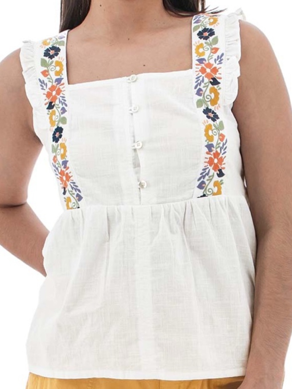 Aventura clothing with conscious origins organic cotton embroidered floral top